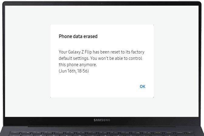 Confirmation that the device has been factory reset