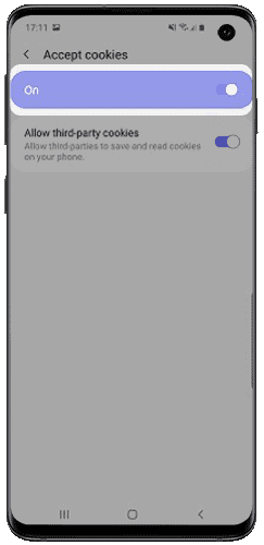 Tap the On switch to turn all cookies off