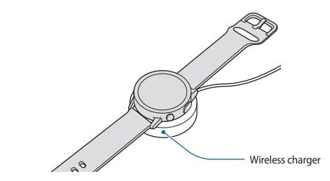 Place the Galaxy Watch Active2 on the wireless charger aligning the centre of your Galaxy Watch Active2&rsquo;s back side with the centre of the wireless charger.