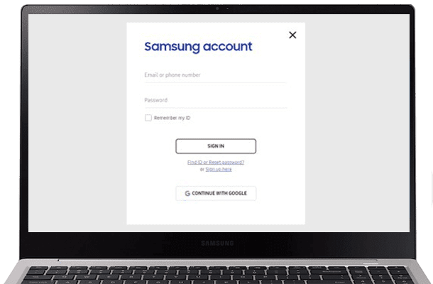 Find My Mobile log in screen