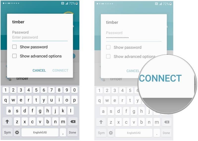 type wi-fi password, then tap connect