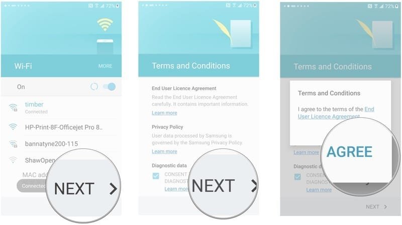 tap next, then next to accept terms and conditions, then agree to confirm acceptance.