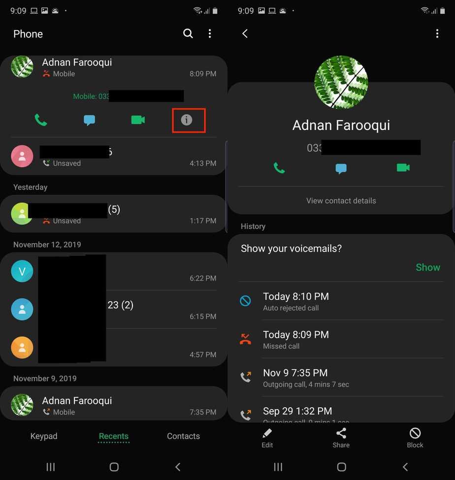 To block a phone number