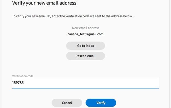 For safety reasons, you will be asked to enter the verification code sent to your new email address. Then, select Verify.