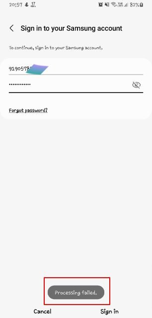 SAMSUNG ACCOUNT PROCESSING FAILURE
