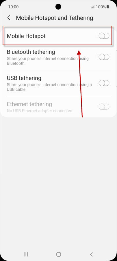 Turn on Mobile Hotspot switch.